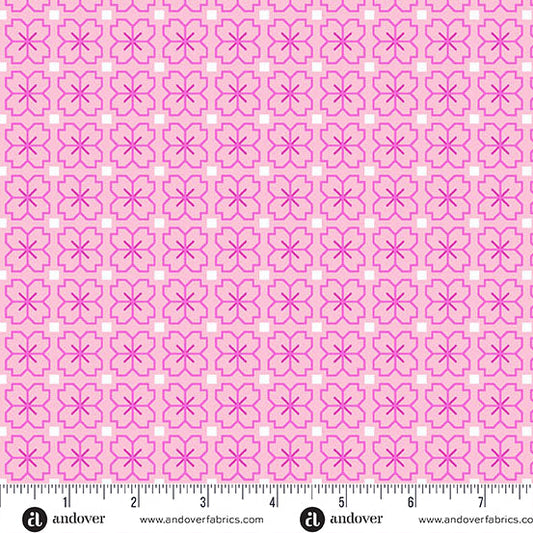 Pink Pixel Petals Color Pop Playground Cotton 44"/45" Fabric Per Yard