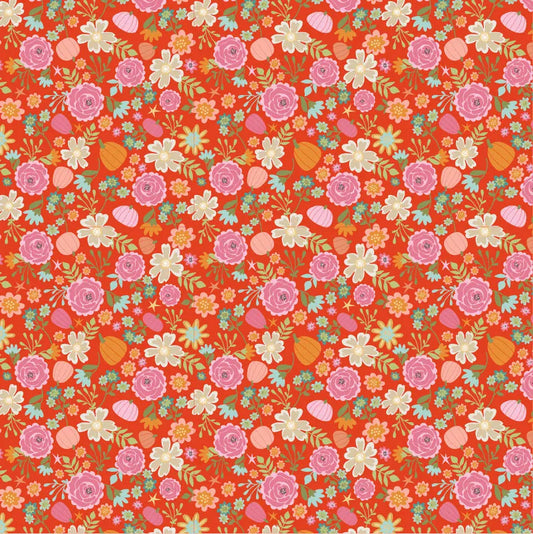 Pretty Pumpkin Poppie Cotton Orange 44"/45" Fabric Per Yard