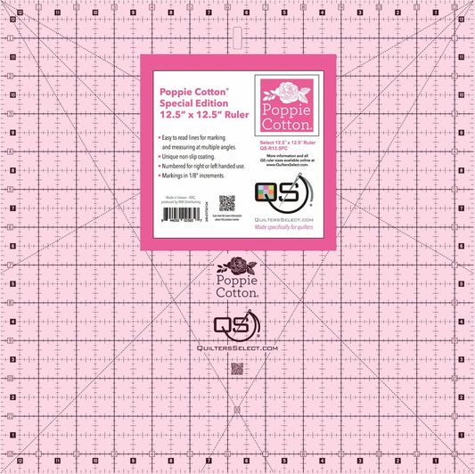 Quilters Select Poppie Cotton 12.5" x 12.5" Pink Non-Slip Ruler