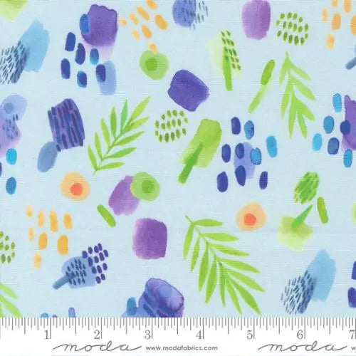 Radiant Aqua Watercolor Leaves Cotton 44"/45" Fabric Per Yard
