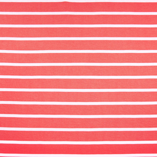 FabricLA Rayon Spandex Jersey Knit Fabric – 58/60" Wide, 1.6mm Thick | 4-Way Stretch Striped Fabric for Apparel & Crafts (Coral & White)