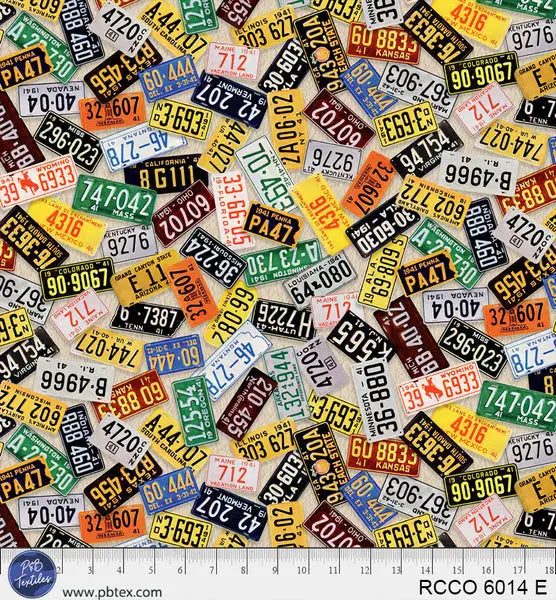 Route 66 License Plates Cream 44"/45" Fabric Per Yard