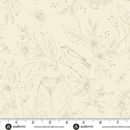 Sewing Bird Cream Cotton Wideback Fabric per yard