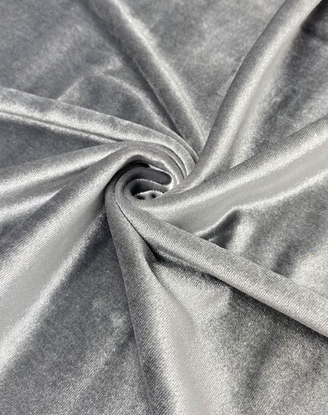 FabricLA Stretch Velvet Fabric by the Yard – Silver Grey | 90% Polyester 10% Spandex | 280gsm | 58/60” Wide