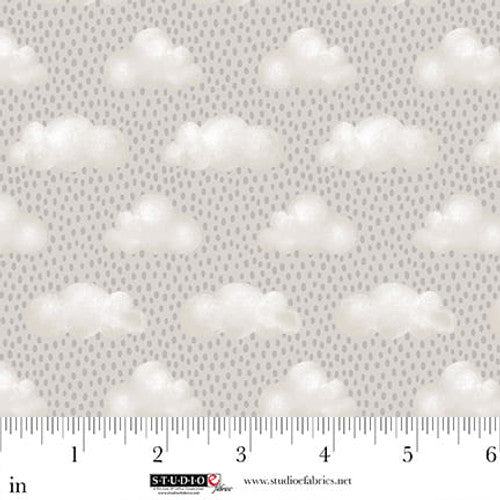 Sleepy Teddy Gray/Multi Raindrops Cotton 44"/45" Fabric Per Yard