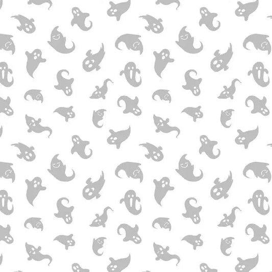 Spooky Spectacle - Ghost Toss White on White Cotton 44"/45" Fabric Per Yard