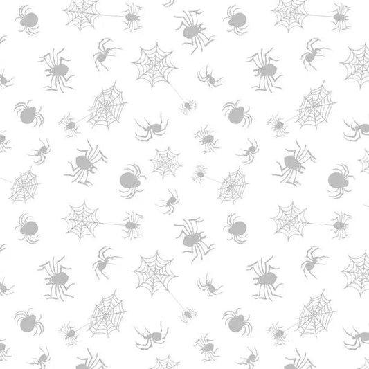 Spooky Spectacle - Spider Toss White on White Cotton 44"/45" Fabric Per Yard