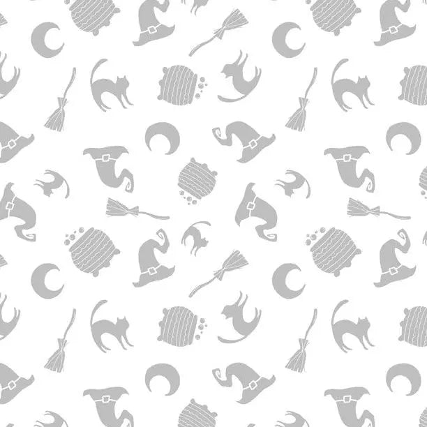 Spooky Spectacle - Witches Brew All Over White on White Cotton 44"/45" Fabric Per Yard