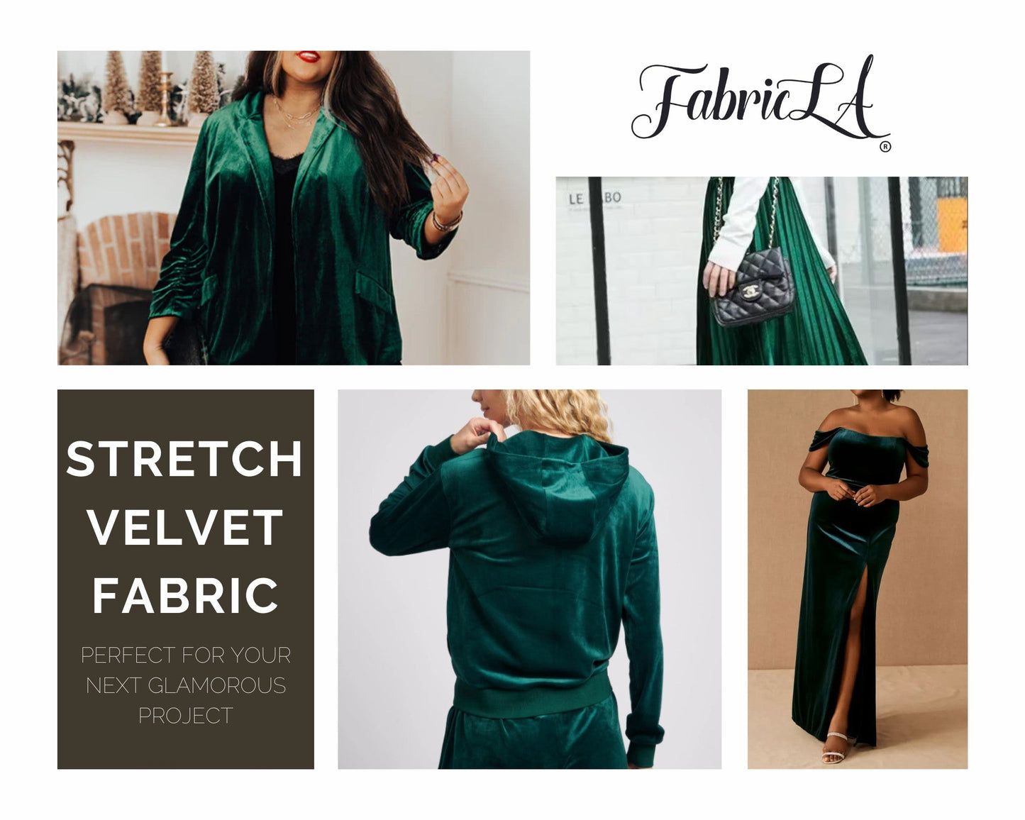 FabricLA Stretch Velvet Fabric by the Yard – Hunter Green | 90% Polyester 10% Spandex | 280gsm | 58/60” Wide