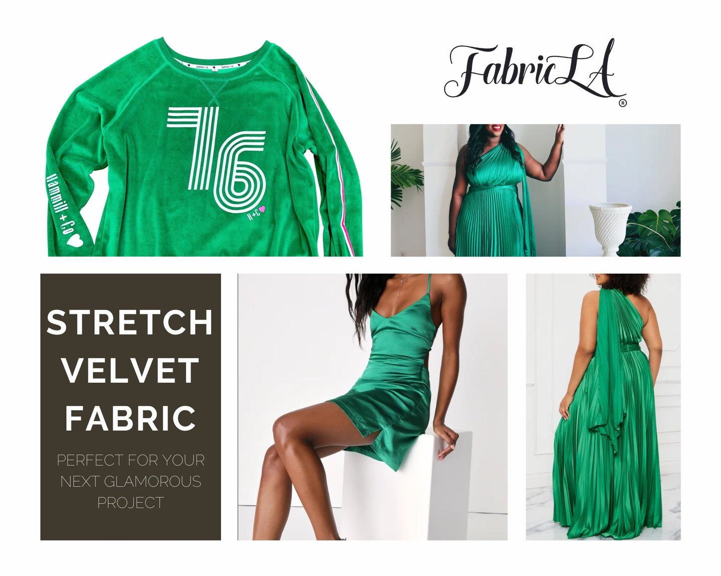 FabricLA Stretch Velvet Fabric by the Yard – Kelly Green | 90% Polyester 10% Spandex | 280gsm | 58/60” Wide