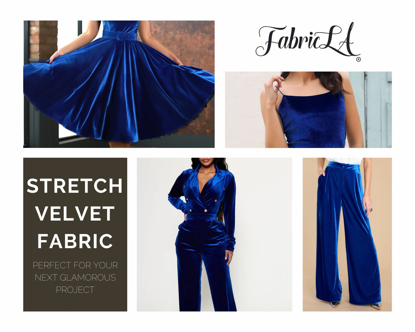 FabricLA Stretch Velvet Fabric by the Yard – Royal Blue | 90% Polyester 10% Spandex | 280gsm | 58/60” Wide