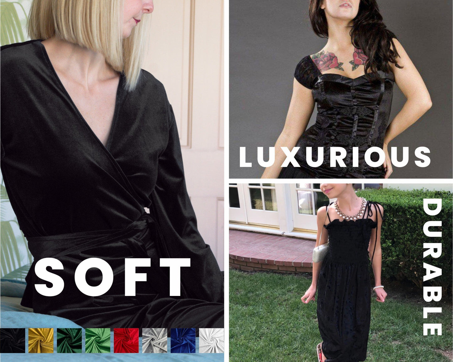 FabricLA Stretch Velvet Fabric by the Yard – Black | 90% Polyester 10% Spandex | 280gsm | 58/60” Wide