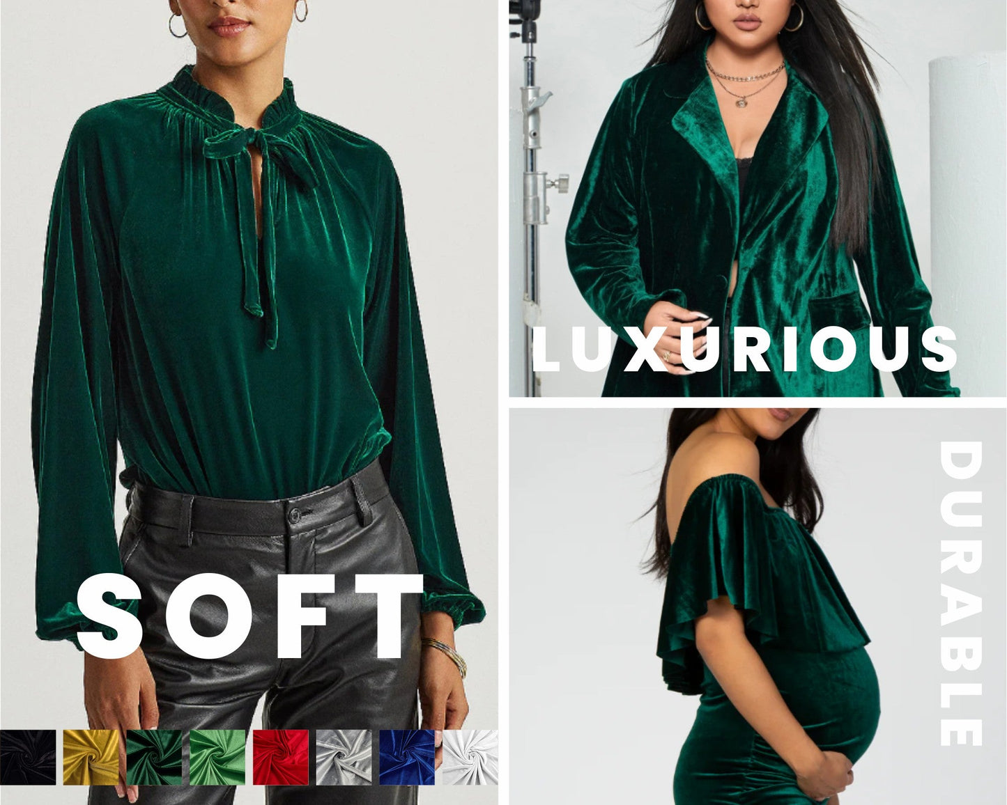 FabricLA Stretch Velvet Fabric by the Yard – Hunter Green | 90% Polyester 10% Spandex | 280gsm | 58/60” Wide