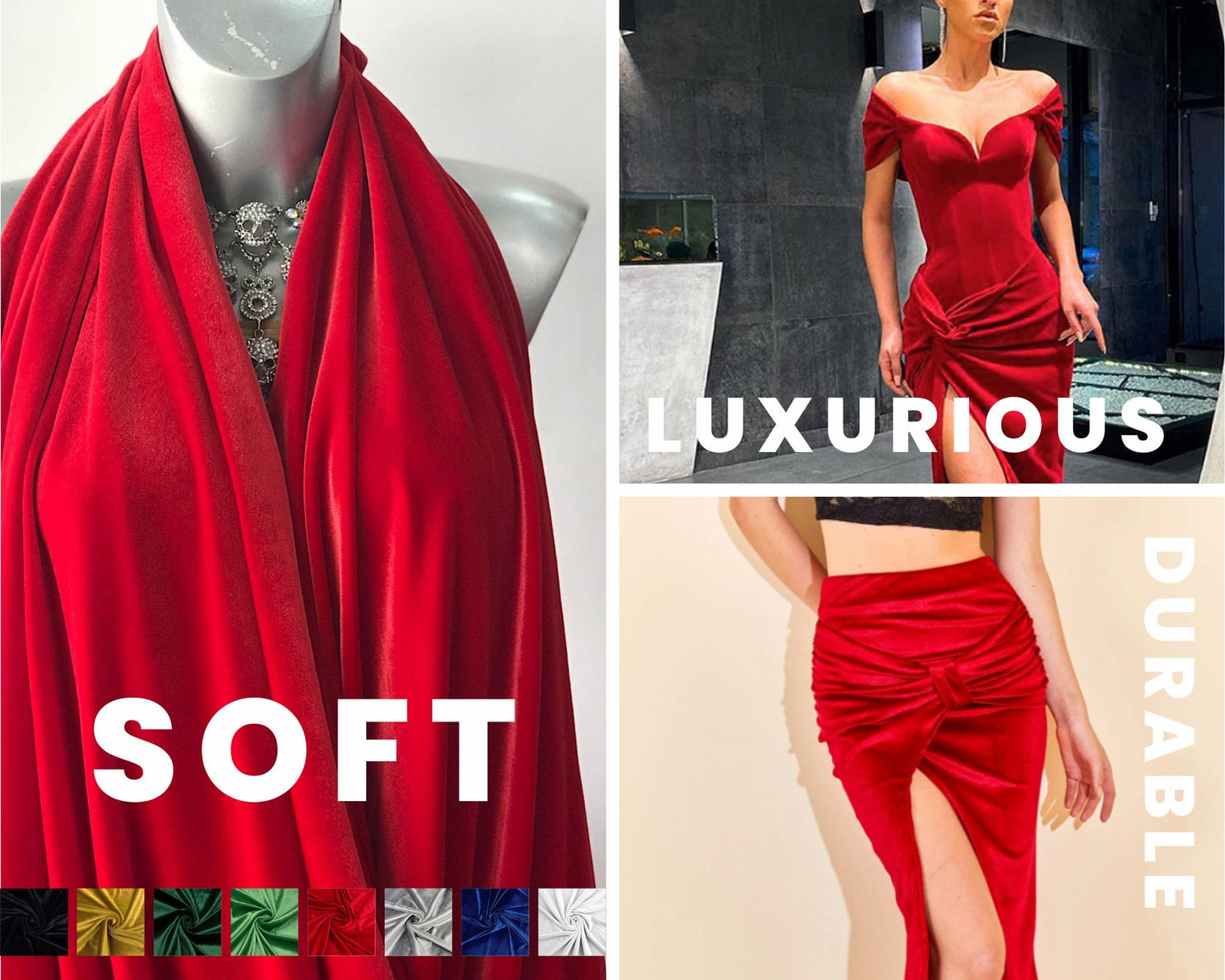 FabricLA Stretch Velvet Fabric by the Yard – Red | 90% Polyester 10% Spandex | 280gsm | 58/60” Wide