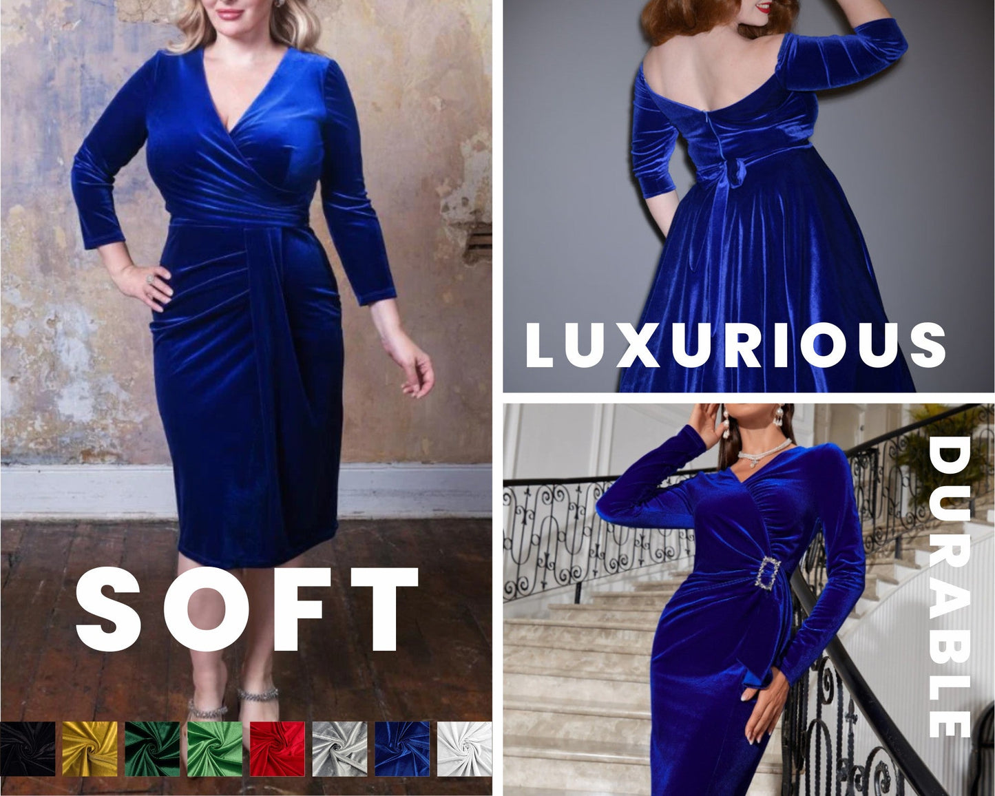 FabricLA Stretch Velvet Fabric by the Yard – Royal Blue | 90% Polyester 10% Spandex | 280gsm | 58/60” Wide