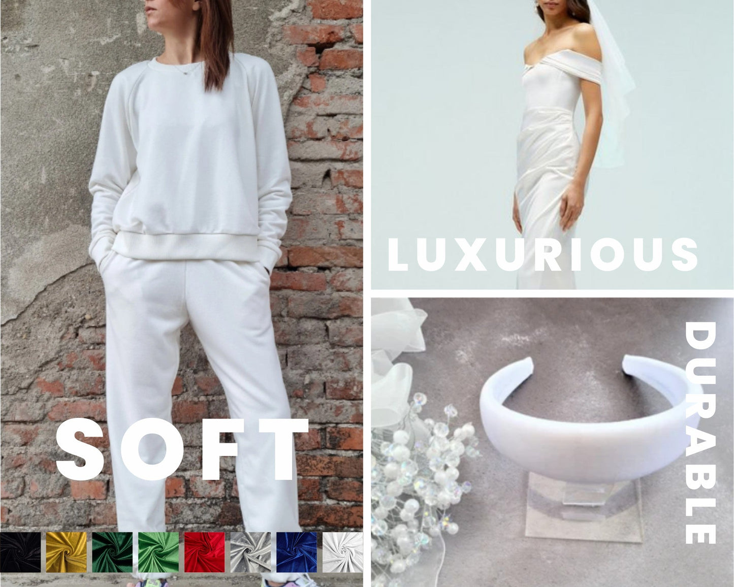 FabricLA Stretch Velvet Fabric by the Yard – White | 90% Polyester 10% Spandex | 280gsm | 58/60” Wide