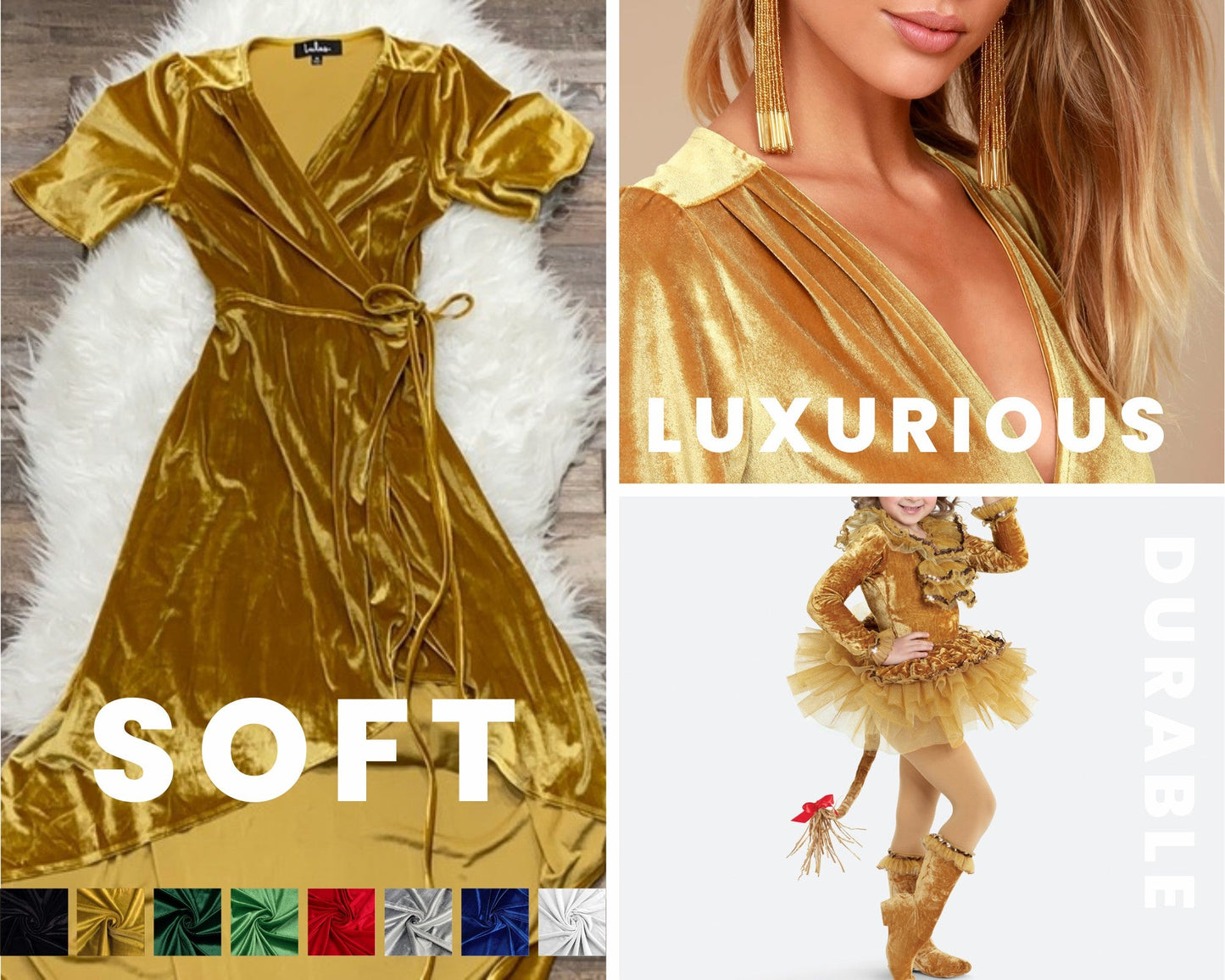 FabricLA Stretch Velvet Fabric by the Yard – Gold | 90% Polyester 10% Spandex | 280gsm | 58/60” Wide