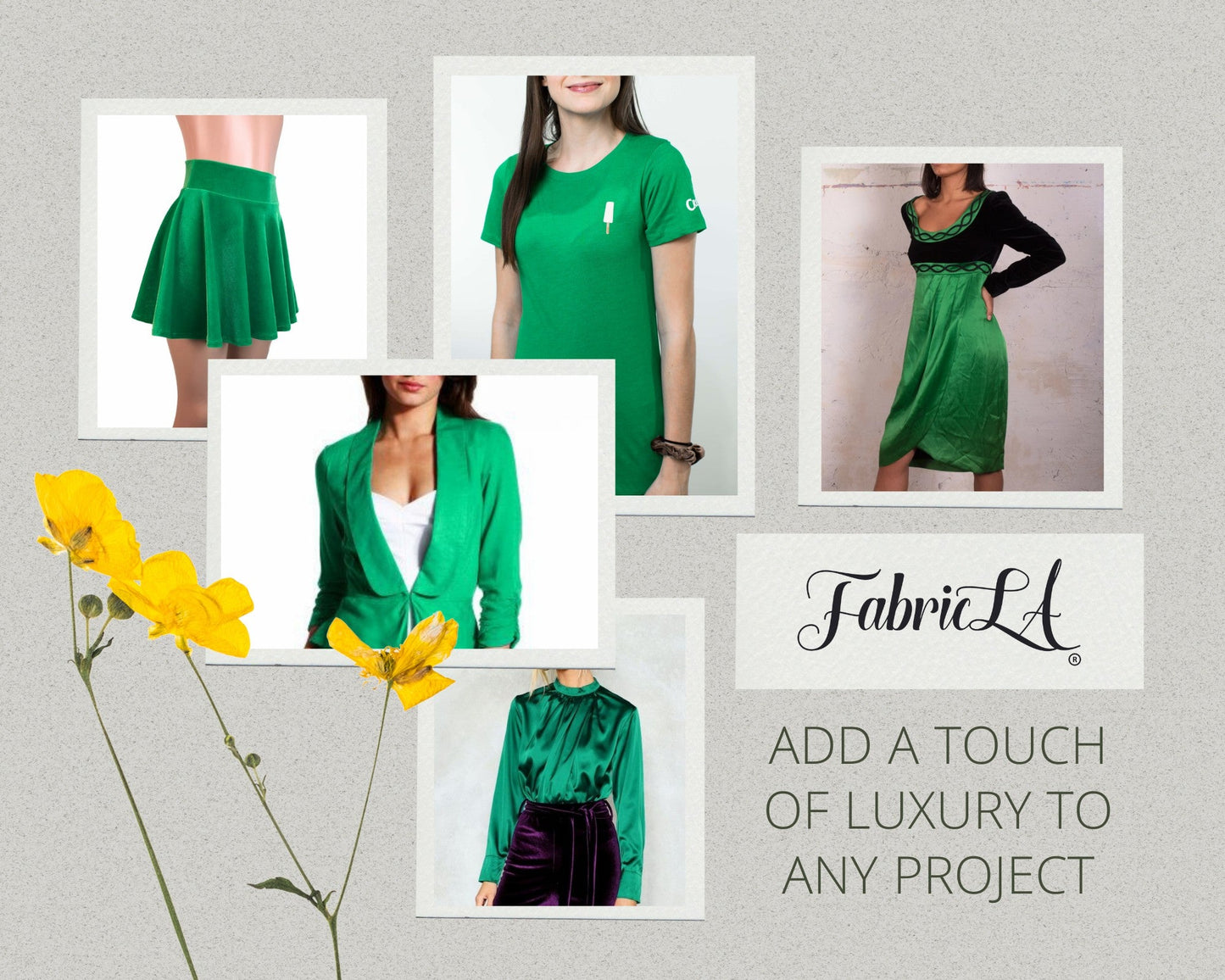 FabricLA Stretch Velvet Fabric by the Yard – Kelly Green | 90% Polyester 10% Spandex | 280gsm | 58/60” Wide