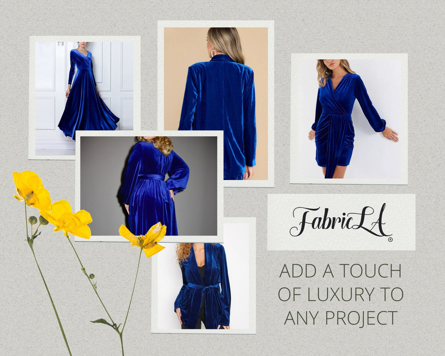 FabricLA Stretch Velvet Fabric by the Yard – Royal Blue | 90% Polyester 10% Spandex | 280gsm | 58/60” Wide