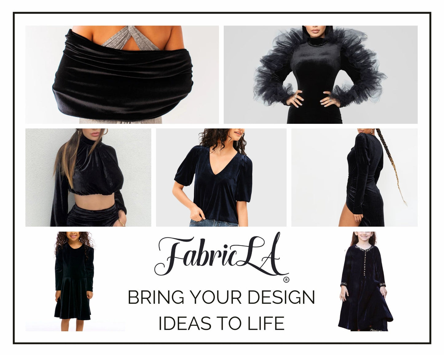 FabricLA Stretch Velvet Fabric by the Yard – Black | 90% Polyester 10% Spandex | 280gsm | 58/60” Wide