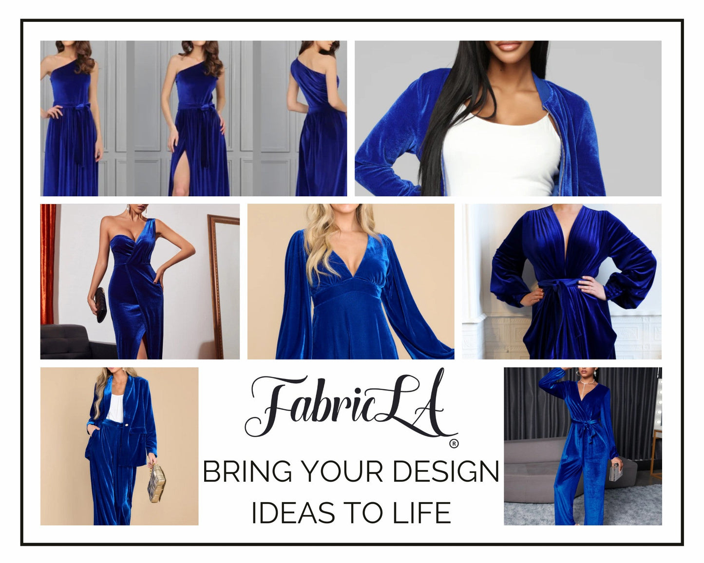 FabricLA Stretch Velvet Fabric by the Yard – Royal Blue | 90% Polyester 10% Spandex | 280gsm | 58/60” Wide