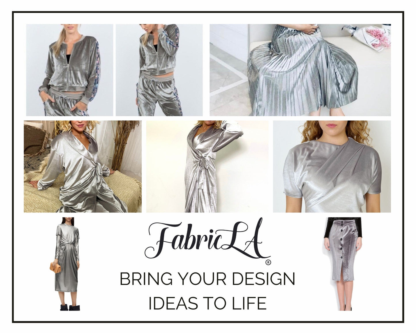 FabricLA Stretch Velvet Fabric by the Yard – Silver Grey | 90% Polyester 10% Spandex | 280gsm | 58/60” Wide