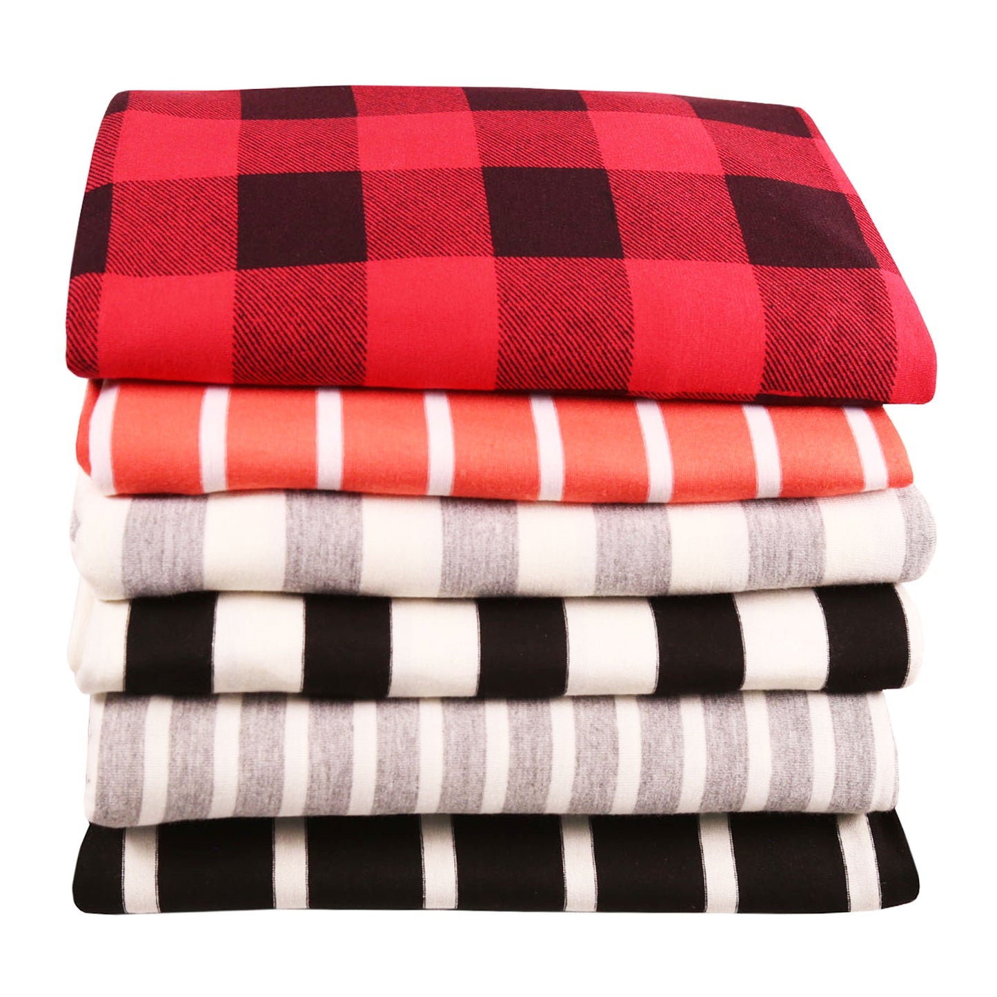 FabricLA Rayon Spandex Jersey Knit Fabric – 58/60" Wide, 1.6mm Thick | 4-Way Stretch Striped Fabric for Apparel & Crafts (Coral & White)