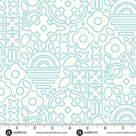 Sun Print Whisper Teal Stencil 44"/45" Fabric Per Yard