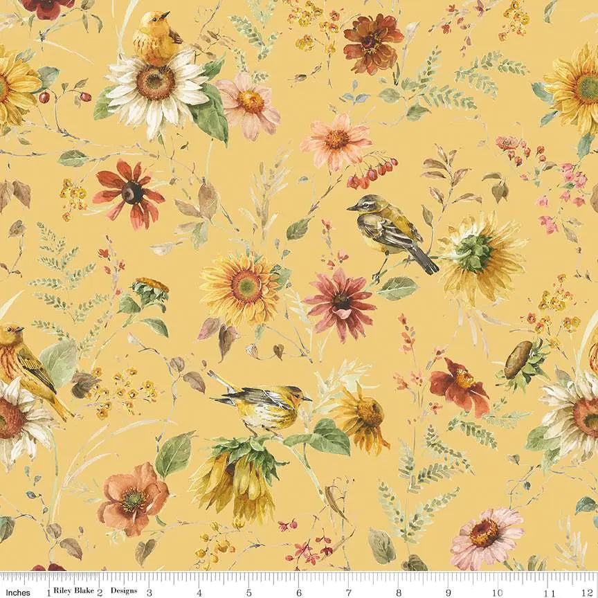 Sunflower Whispers Prairie Yellow Cotton Wideback Fabric per yard