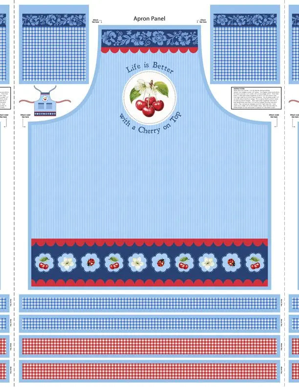 Sweet Cherry - Apron Panel Multi Cotton 44"/45" Fabric Per Yard