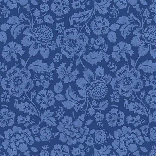 Sweet Cherry - Tonal Floral Navy/Blue Cotton 44"/45" Fabric Per Yard