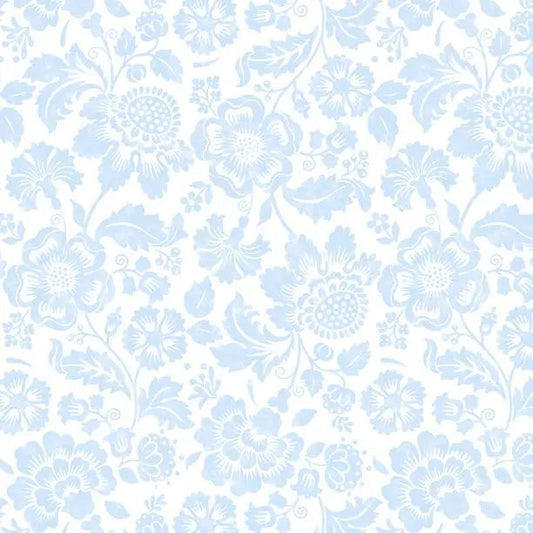 Sweet Cherry - Tonal Floral White/Blue Cotton 44"/45" Fabric Per Yard