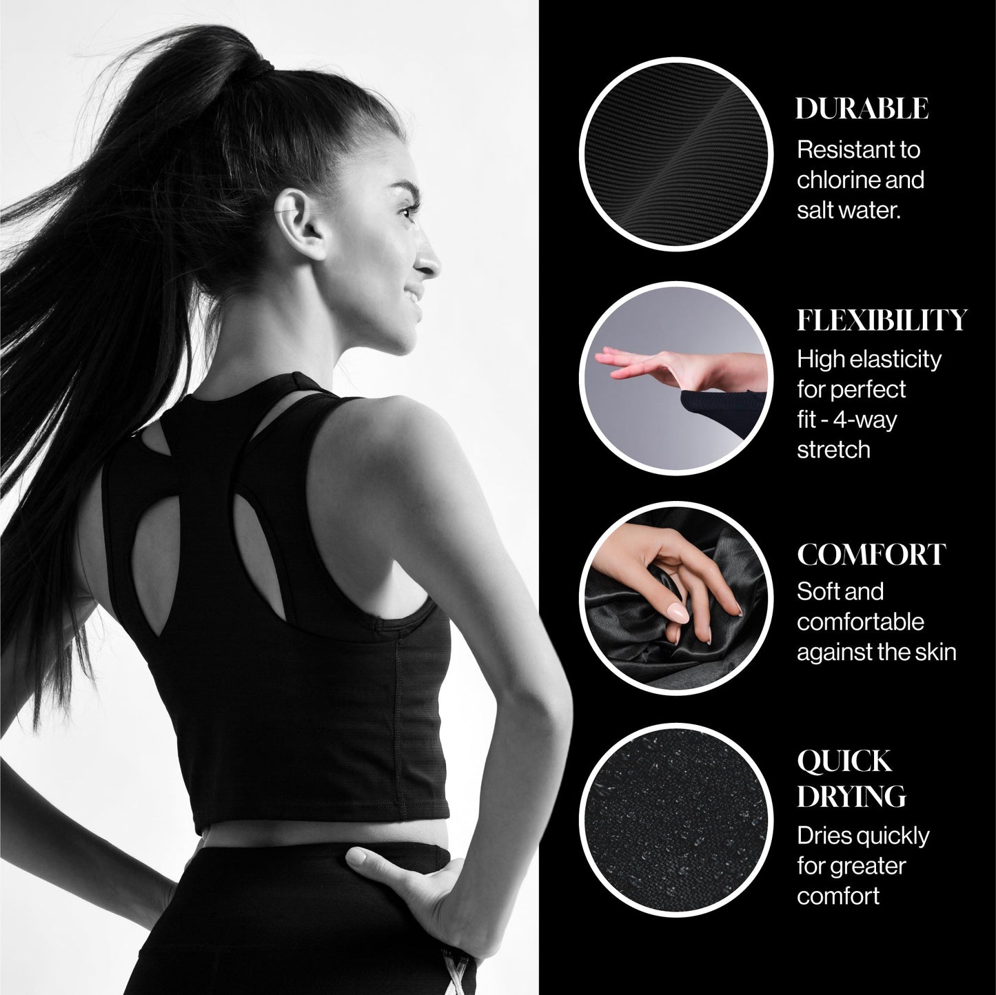 Nylon Spandex Swimwear Tricot Fabric | Black