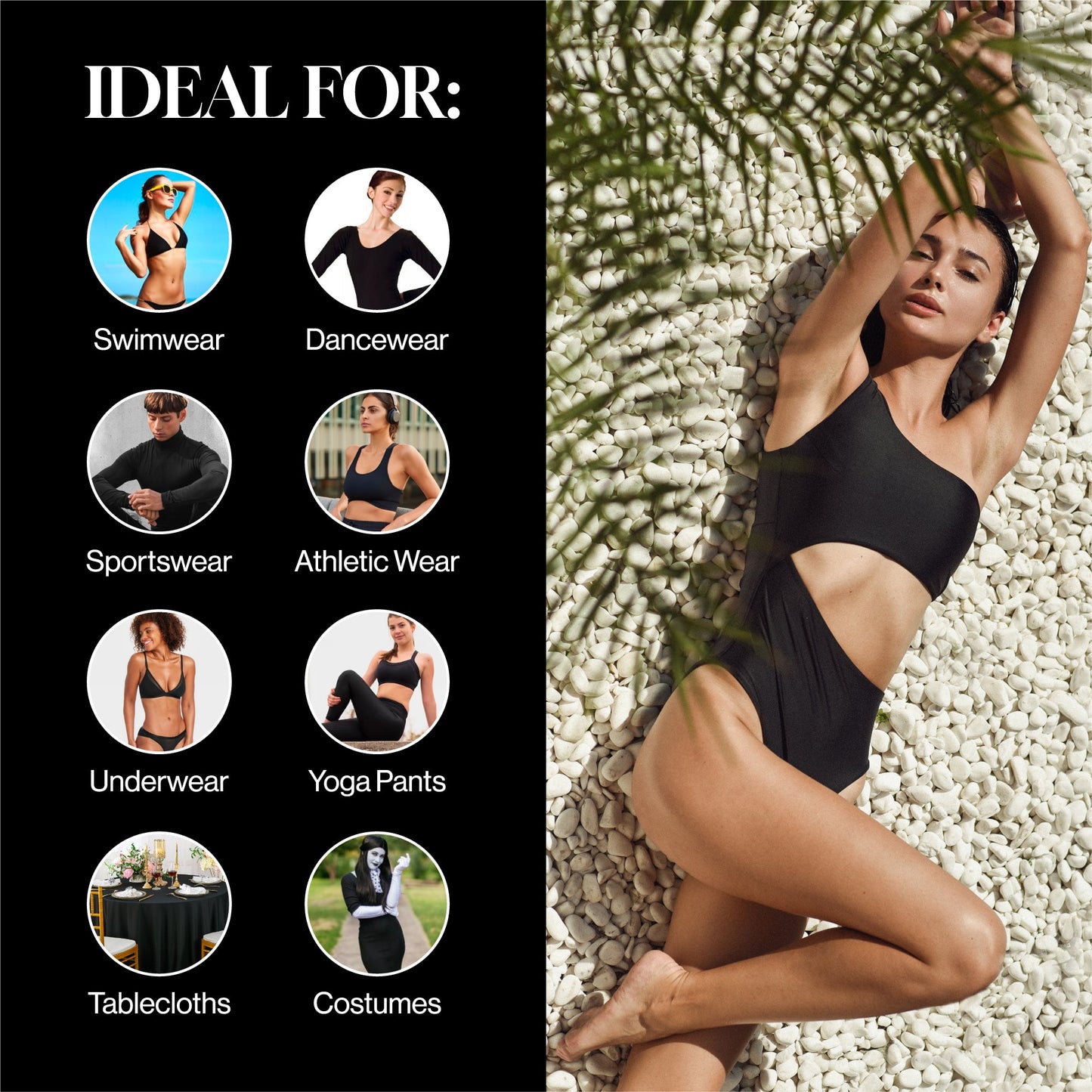 Nylon Spandex Swimwear Tricot Fabric | Black