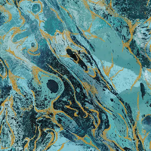 Teal Marbled Earth Cotton 44”/45" Fabric Per Yard