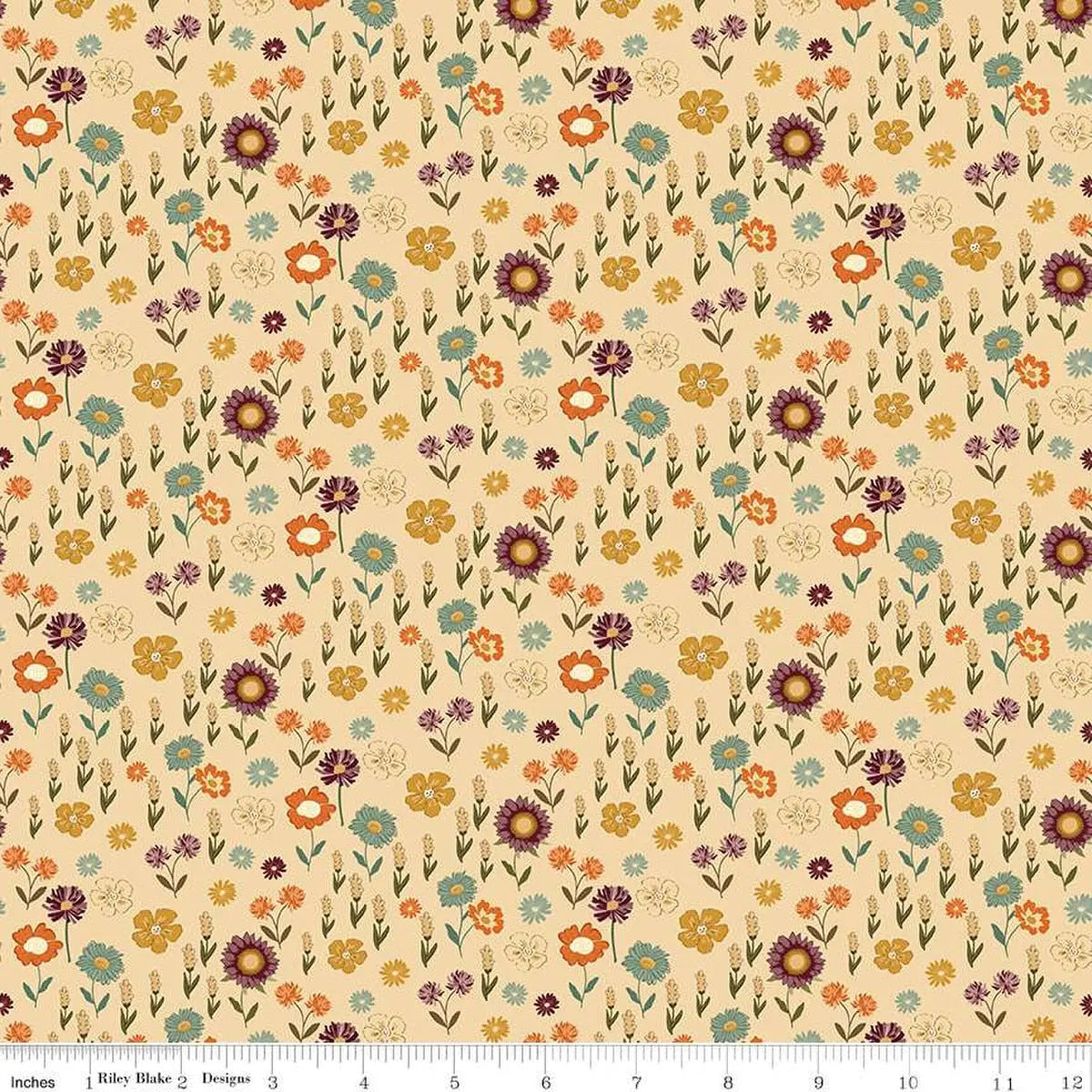 The Awe of Autumn Floral Latte 43"/44" Fabric Per Yard