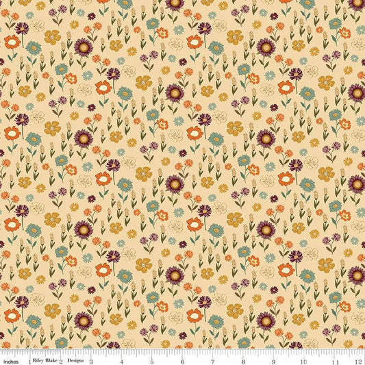 The Awe of Autumn Floral Latte 43"/44" Fabric Per Yard