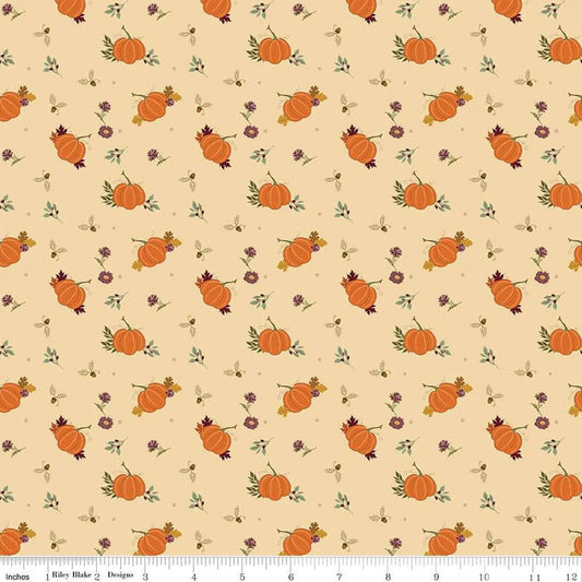 The Awe of Autumn Pumpkins Latte 43"/44" Fabric Per Yard