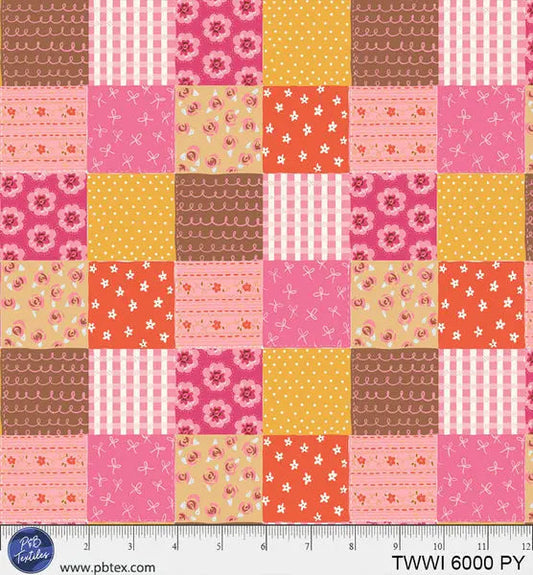Things With Wings Pink Yellow Squares 44"/45" Fabric Per Yard