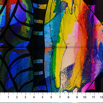 Transcendence Multi Abstract With Black Cotton 44"/45" Fabric Per Yard