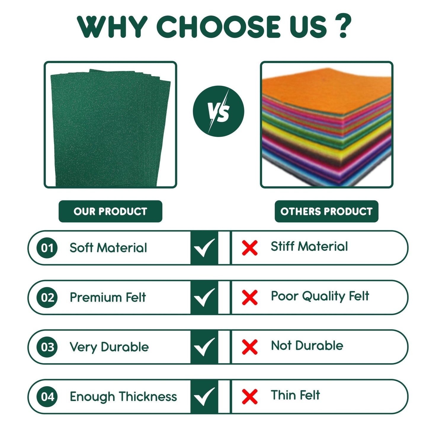 FabricLA Glitter Felt Sheets – 9x12" - 5 Pieces | 1.6mm Thick, Easy-to-Cut Craft Felt for DIY, Costumes & Decor