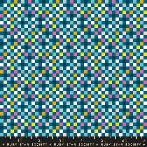 Washi Plus Teal Pixels Squares 43"/44" Fabric Per Yard