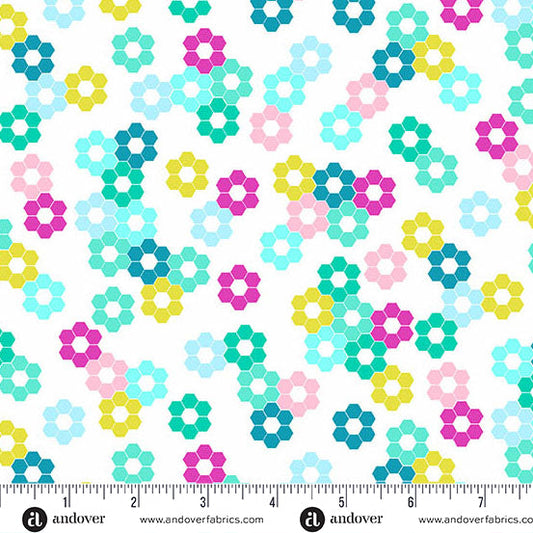White Hexie Garden Color Pop Playground Cotton 44"/45" Fabric Per Yard