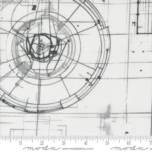 White Modern Backgrounds Blueprint Cotton Wideback Fabric Per Yard