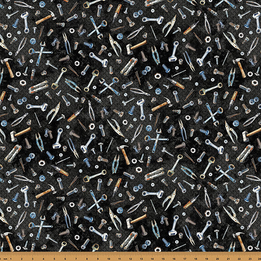 Black Tools Hammer Down 43"/44" Fabric Per Yard