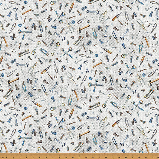 Light Gray Tools Hammer Down 43"/44" Fabric Per Yard