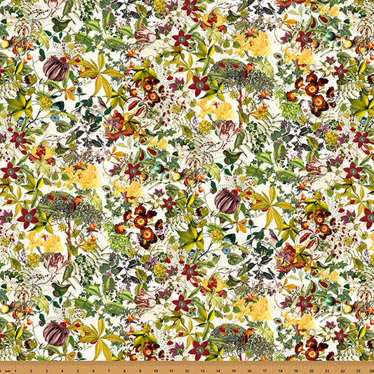 Cream Floral Mousing Around 43"/44" Fabric Per Yard