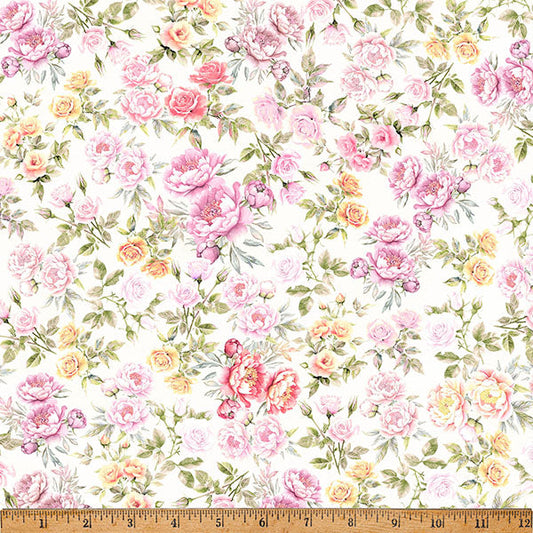 Tea Rose Floral Soiree 43"/44" Fabric Per Yard