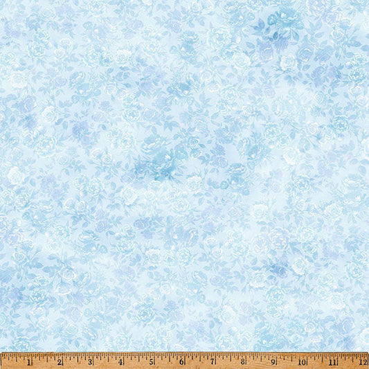 Sky Blue Floral Soiree 43"/44" Fabric Per Yard