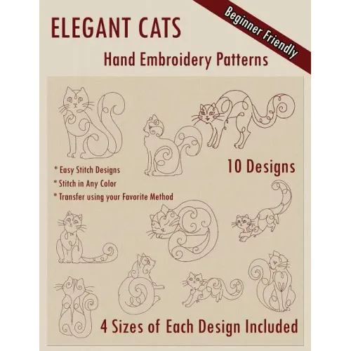 Elegant Cats Hand Embroidery Pattern